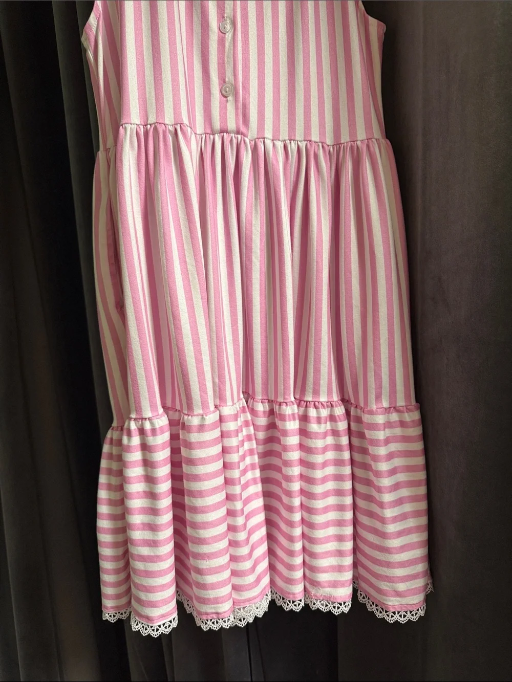 Girls' Pink Stripe Ruffle Neck Casual Dress